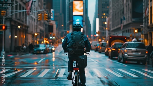 自転車で都市を走る男性01