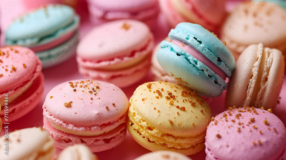 Assorted Colorful Macarons in Pastel Shades Closeup