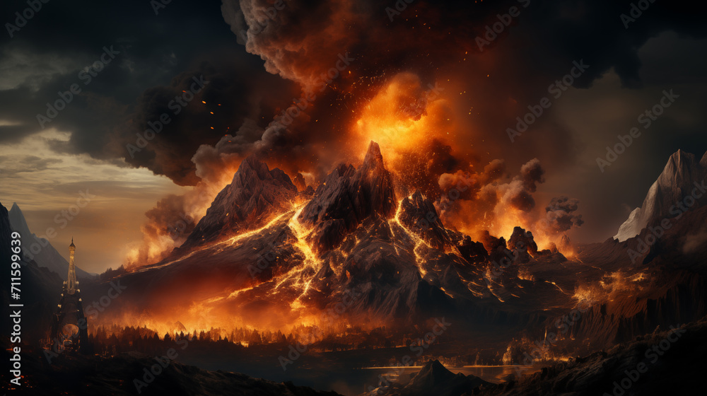 Volcano eruption scenery background
