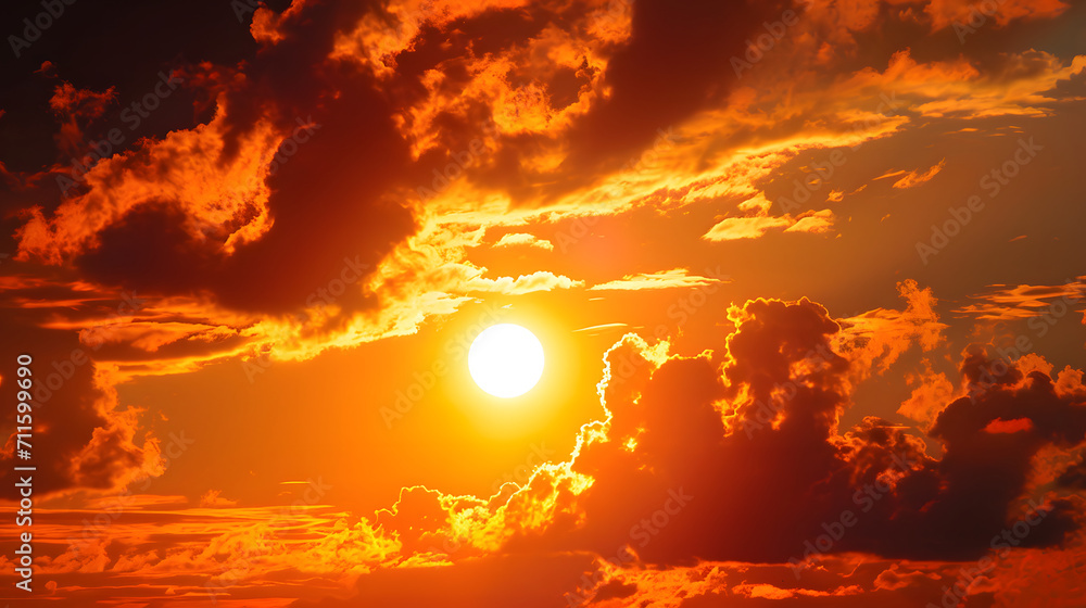 Vivid Sunset with Bright Sun and Dramatic Cloudscape