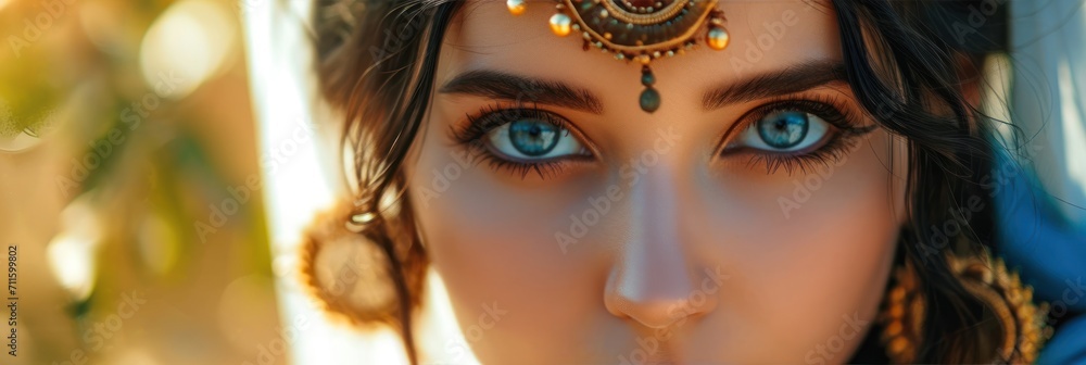 Woman in the Goddess Ancient Indus Valley Civilization Beauty Style - Beautiful Goddess Girl Background created with Generative AI Technology - obrazy, fototapety, plakaty 