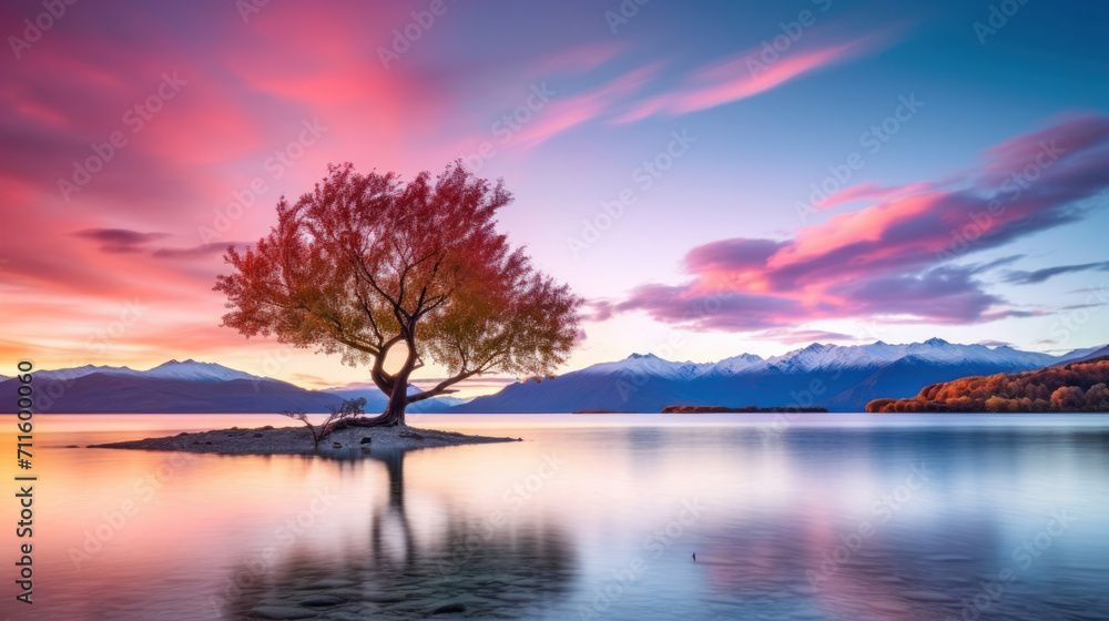 That Wanaka Tree at sunrise Wanaka, NEW ZEALAND,landscape.