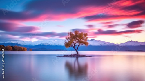 That Wanaka Tree at sunrise Wanaka, NEW ZEALAND,landscape. photo