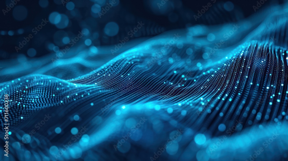 Network security, Wave of dots and weave lines. Abstract Blue Background for design on the topic of cyberspace, big data, metaverse, , data transfer on dark Blue abstract cyberspace background Network security, Wave of dots and weave lines. Abstract Blue Background for design on the topic of cyberspace, big data, metaverse, , data transfer on dark Blue abstract cyberspace background