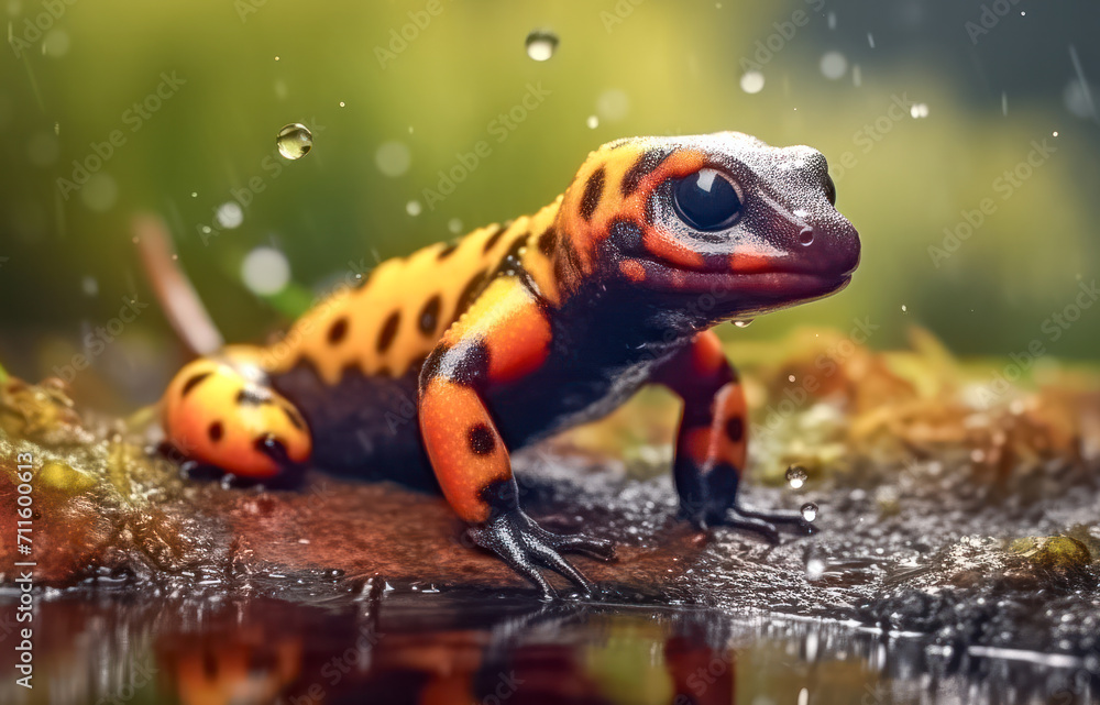 Fototapeta premium Feuersalamander (Salamandra salamandra), Generative AI