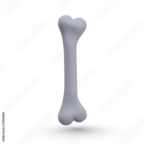 Front view on gray bone in cartoon style for Halloween decoration. Fantastic theme for holiday concept. Vector illustration in 3d style with shadow and white background