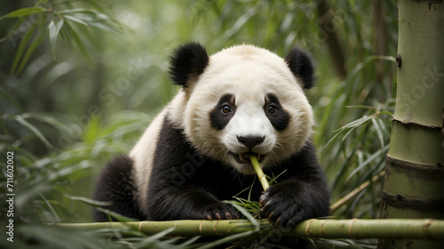 A panda chewing on bamboo  