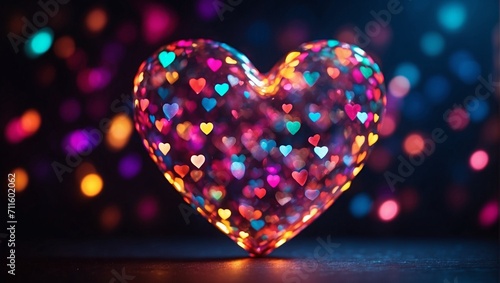 Valentine's day heart with colorful shining hearts on holiday bokeh background