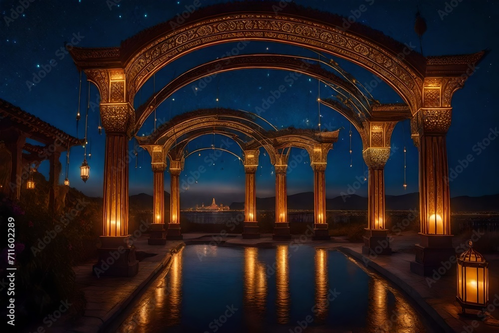 Create a short story about a celebration or special occasion marked by the presence of the glowing Islamic crescent in the midst of a starry night.
