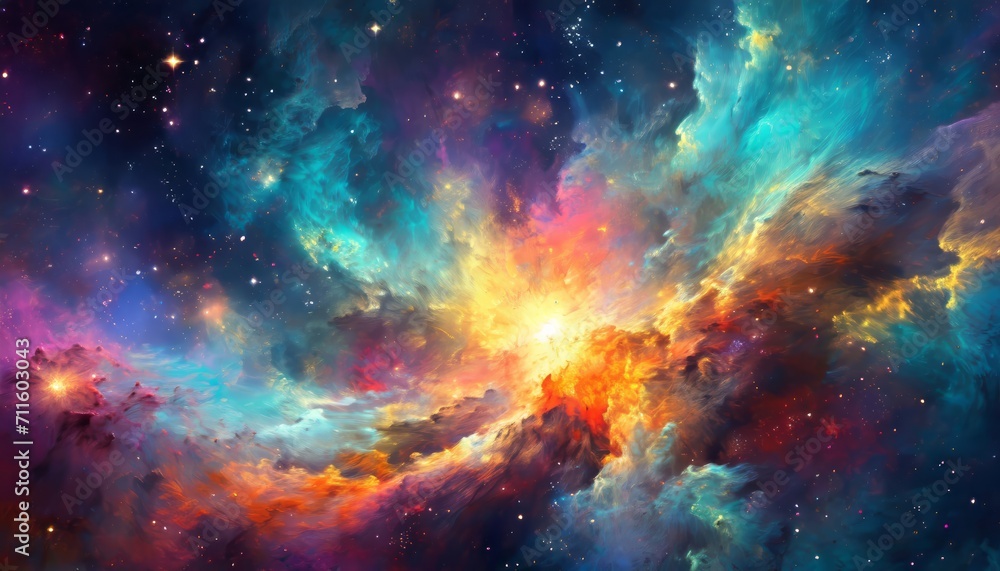 Naklejka premium Colourful Space Galaxy Cloud Nebula. Starry Night Cosmos. Supernova Background Wallpaper