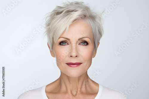 Beautiful elderly woman in her 50s or 60s with youthful appearance with short modern hair
