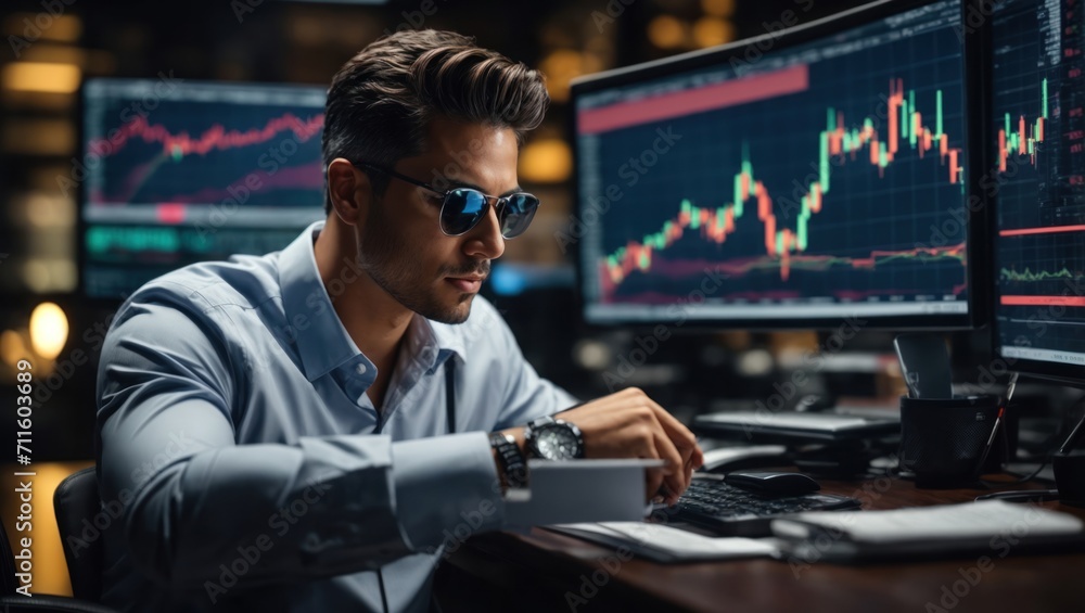 Portrait of a man. work on cryptocurrency Portrait of a man. work on cryptocurrency