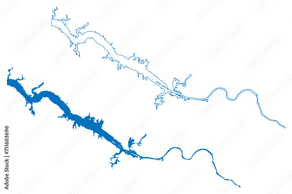 Wheeler Lake (United States of America, Alabama) map vector illustration, scribble sketch Reservoir Wheeler Dam map