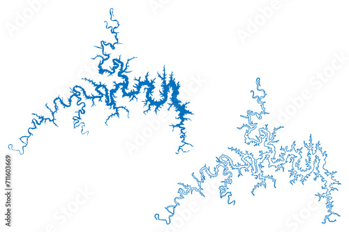 Table Rock Lake (United States of America, Missouri, Arkansas) map vector illustration, scribble sketch Reservoir Table Rock Dam map