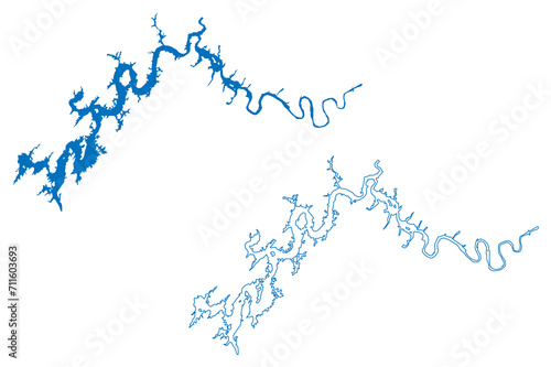 Watts Bar Lake (United States of America, Tennessee) map vector illustration, scribble sketch Reservoir Watts Bar Dam map