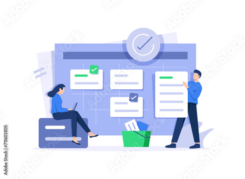 Schedule planning,filling check list, making schedule using calendar. Business and organization concept,Characters planning work tasks