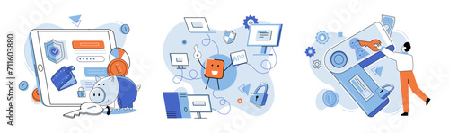 Crypto wallet vector illustration. The internet serves as gateway for digital wallet transactions Cash transactions are being replaced by digital payments through wallets NFTs are stored in digital