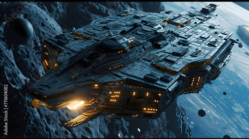 Fototapeta Naklejka Na Ścianę i Meble -  Space ship in deep space. Science fiction art. 3D rendering