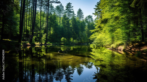 river in forest. Generative Ai