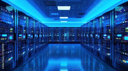Modern Data Technology Center Server Room with Racks