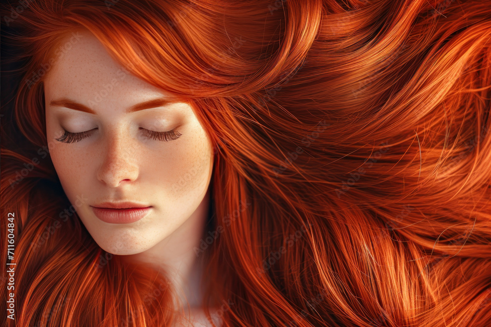 Sensual sexy beauty portrait of a red haired young woman with a healthy shiny long hair in a perfect red hair color. Closeup portrait banner Sensual sexy beauty portrait of a red haired young woman with a healthy shiny long hair in a perfect red hair color. Closeup portrait banner