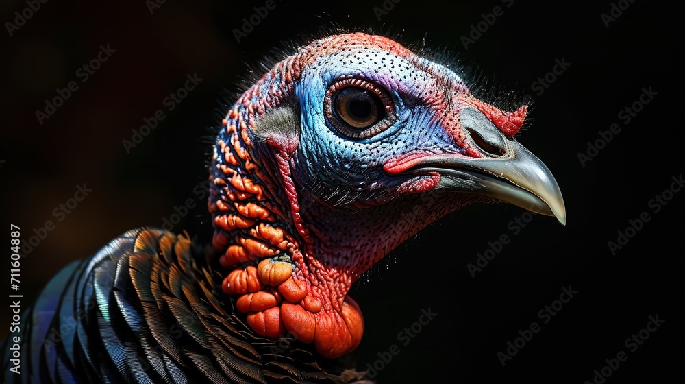 Closeup Turkey Isolated on Black - obrazy, fototapety, plakaty 