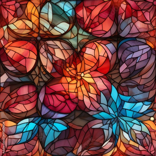 stained glass window with foliage patterns seamless pattern