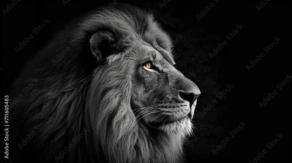 Black and white lion potrait