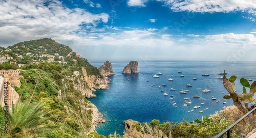 View over Marina Piccola and Faraglioni, iconic landmarks, Capri, Italy
