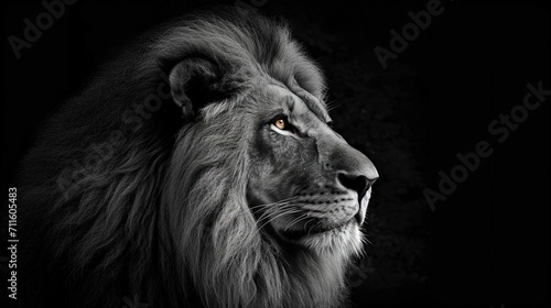 Black and white lion potrait