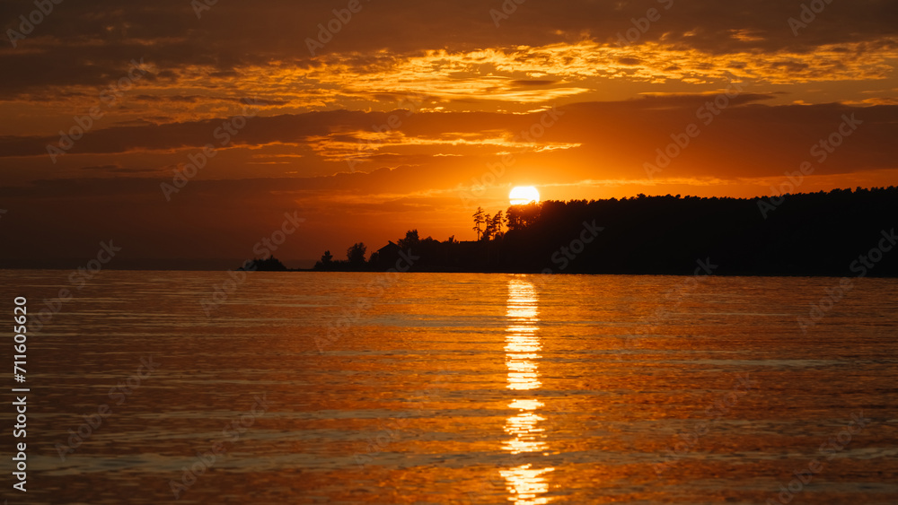 Fototapeta premium Sea and coast view in the evening at sunset. Beautiful view
