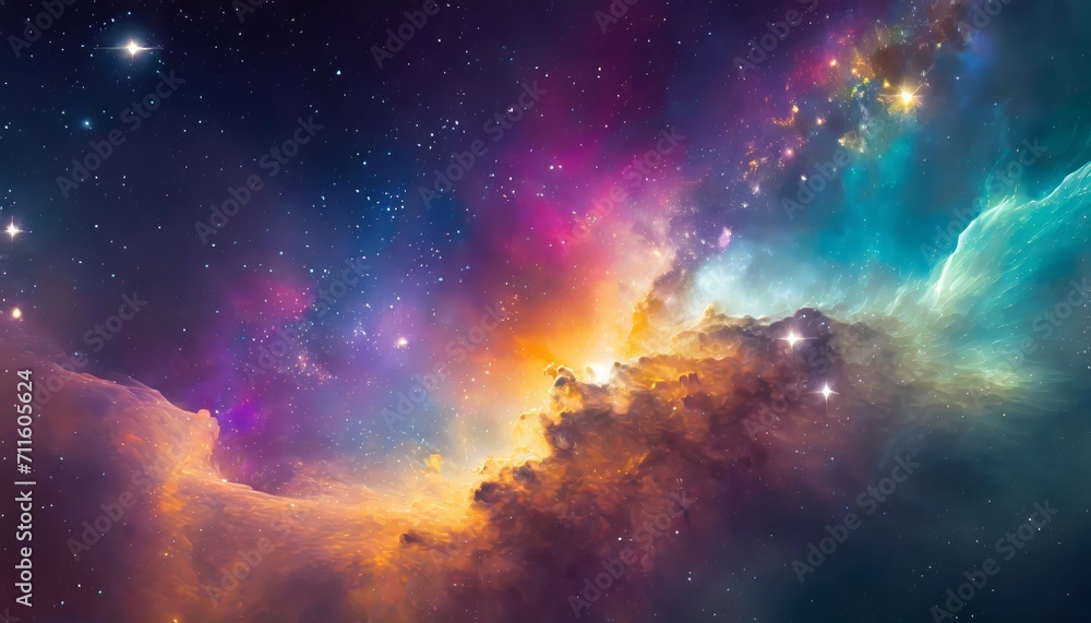 Fototapeta premium Colourful Space Galaxy Cloud Nebula. Starry Night Cosmos. Supernova Background Wallpaper