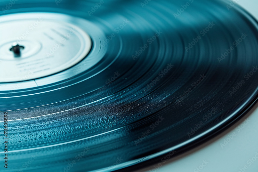 Detailed view of vinyl record grooves on blue background Detailed view of vinyl record grooves on blue background