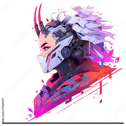 Futuristic Cyberpunk Ninja on White Background Isolated photo