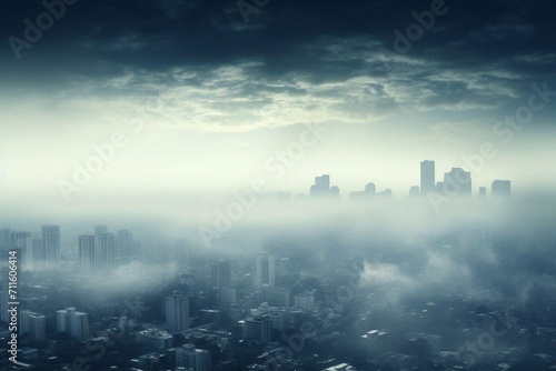A city skyline with smog  fog and smoke.Air pollution of the city  environmental problem. Generative Ai
