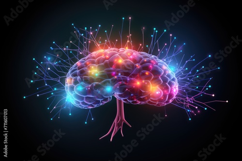 Human Brain vivid Neurotransmission excitatory glutamate inhibitory GABA (Gamma-Aminobutyric Acid) Brain waves - alpha, beta, delta, theta - neural activities. Neuroimaging: Electroencephalogram (EEG) photo