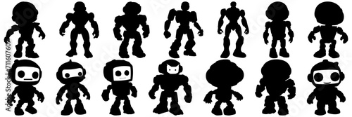 Robot silhouettes set, large pack of vector silhouette design, isolated white background