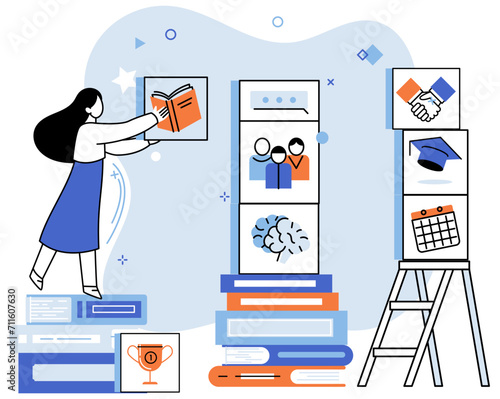 Self development. Vector illustration. Active engagement in self improvement fosters personal growth The self development metaphor compares personal growth to butterfly emerging from cocoon Progress