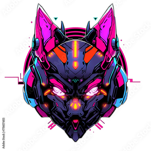 Cybernetic Cat Isolated Cyberpunk Cat Character Art