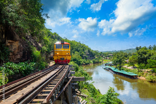 Death Railway with train Famous place in Kanchanaburi Thailand photo