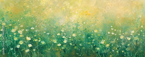 Green flower field. Nature header web banner background design in soft colors © Marja