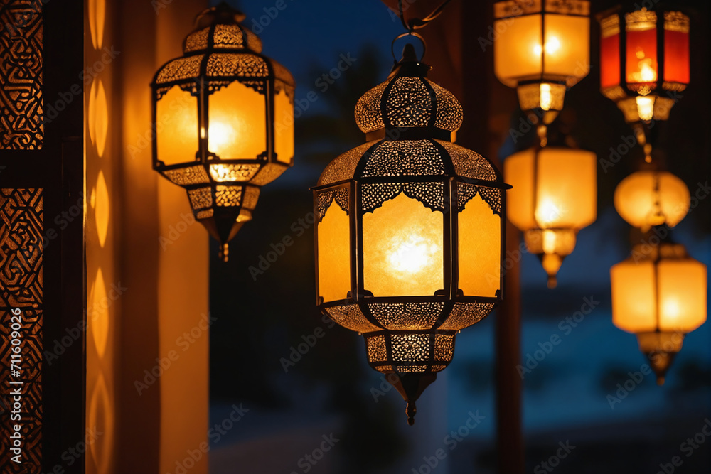 Elegant arab lantern casting warm light on nights