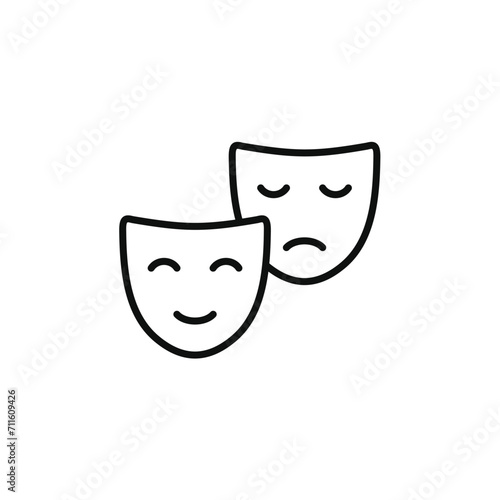 Theater masks line icon isolated on transparent background. Drama comedy and tragedy line icon