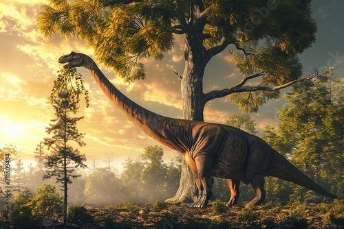 Brachiosaurus Dinosaur Eat Leaves Tree © Ariestia