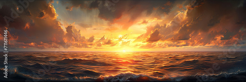 Golden sunset over the ocean. banner 