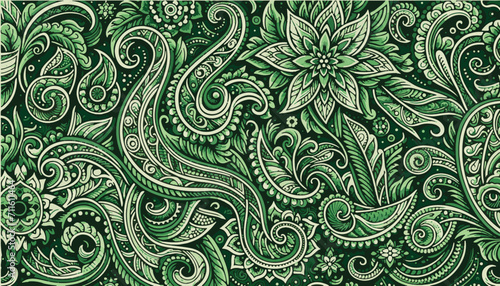 green batik pattern with flowers photo