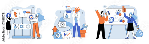 Business development. Vector illustration. Men and women excel in diverse business roles and leadership positions Inclusive groups leverage diverse perspectives for success Finance experts predict