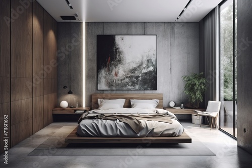 Minimalist style bedroom interior in modern house.