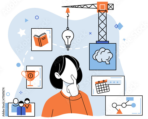 Self development. Vector illustration. Successful self development requires consistent activity and effort Feeling motivated is key to achieving self development goals Ambition drives journey self