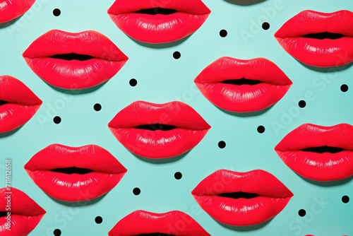 Red lips on blue background.